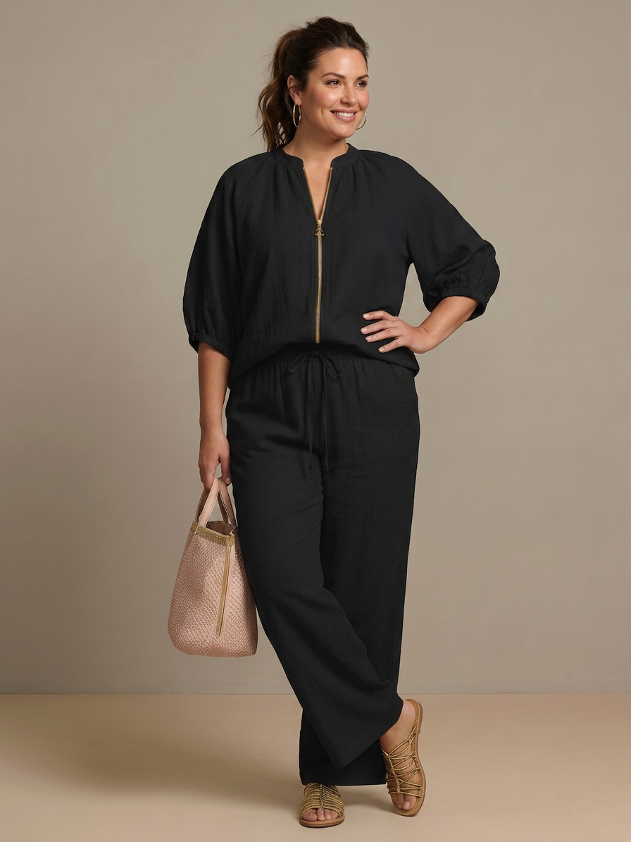 The Natalia Zip-Front Blouson Set