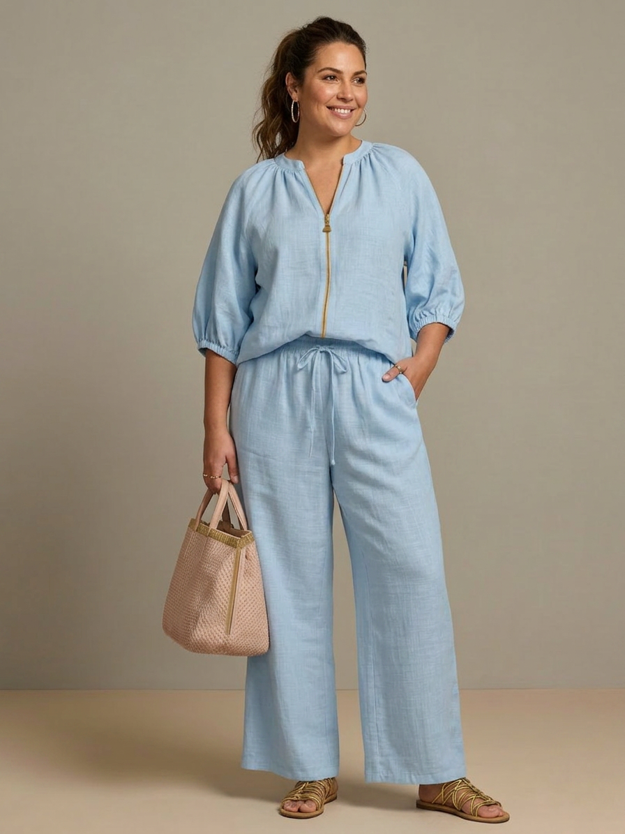 The Natalia Zip-Front Blouson Set