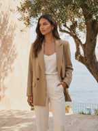 The Portofino camel blazer in motion