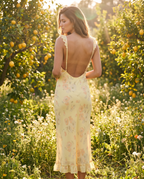 Yellow floral maxi dress open back