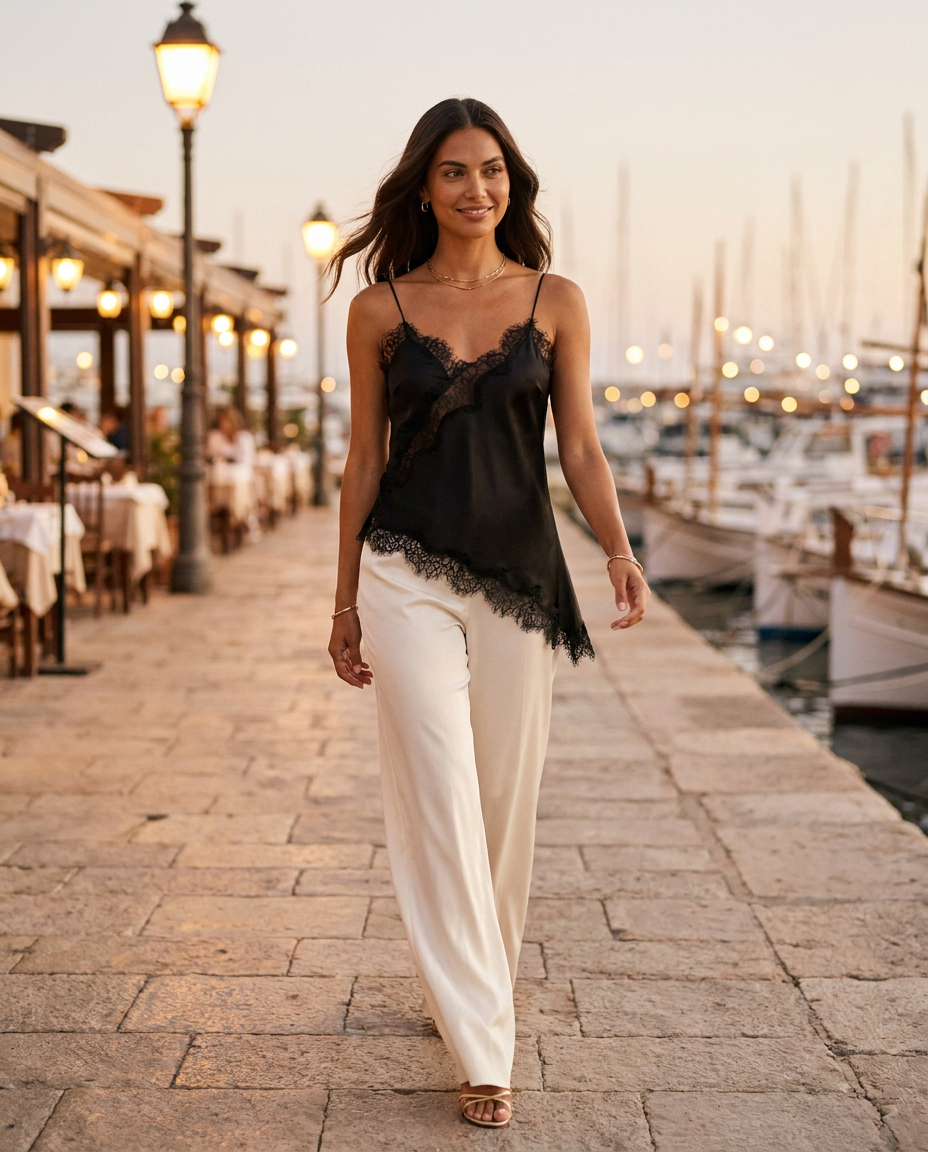 The Capri Satin Lace Cami